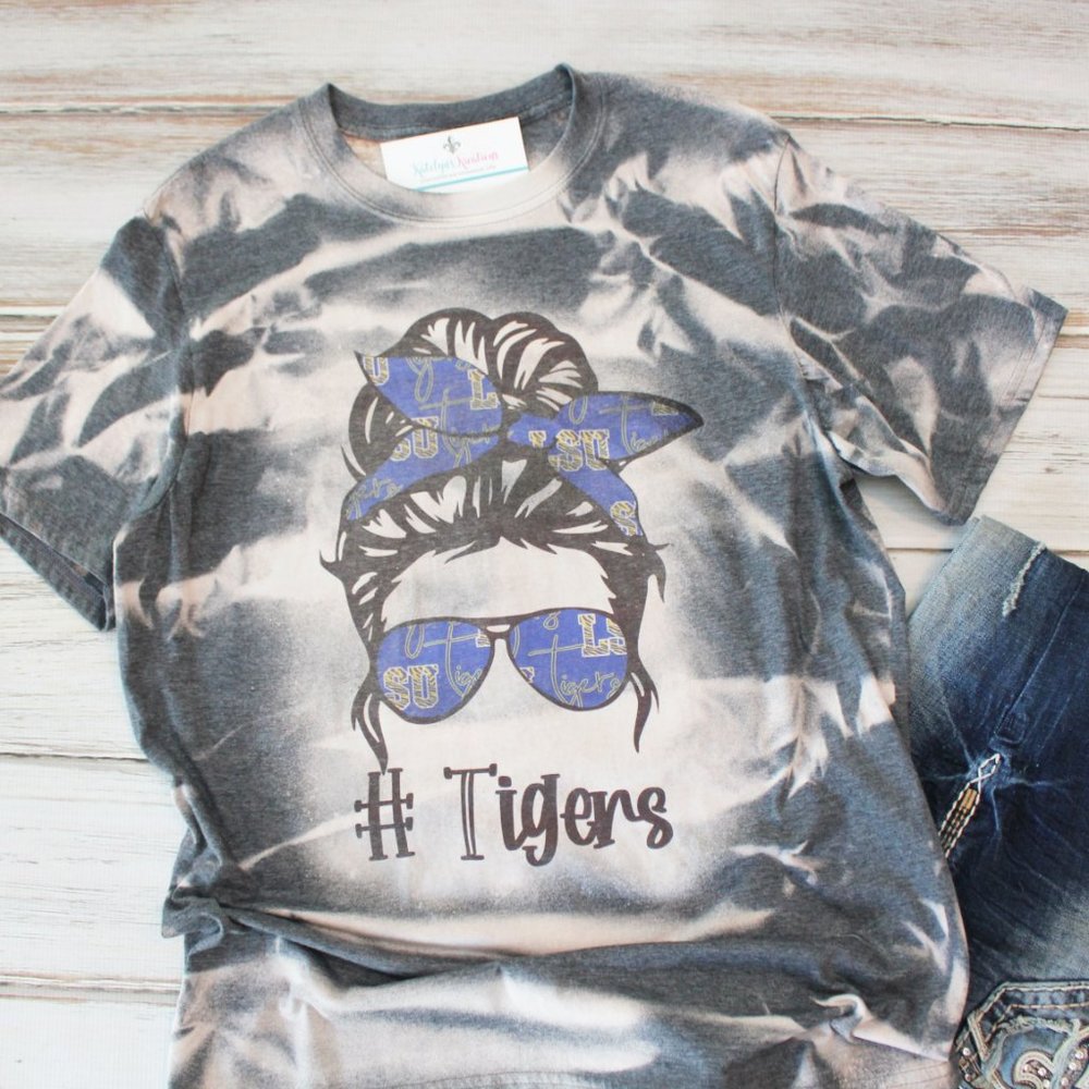 New Hand Bleached Unisex Tee Medium - Louisiana Tigers - RTS